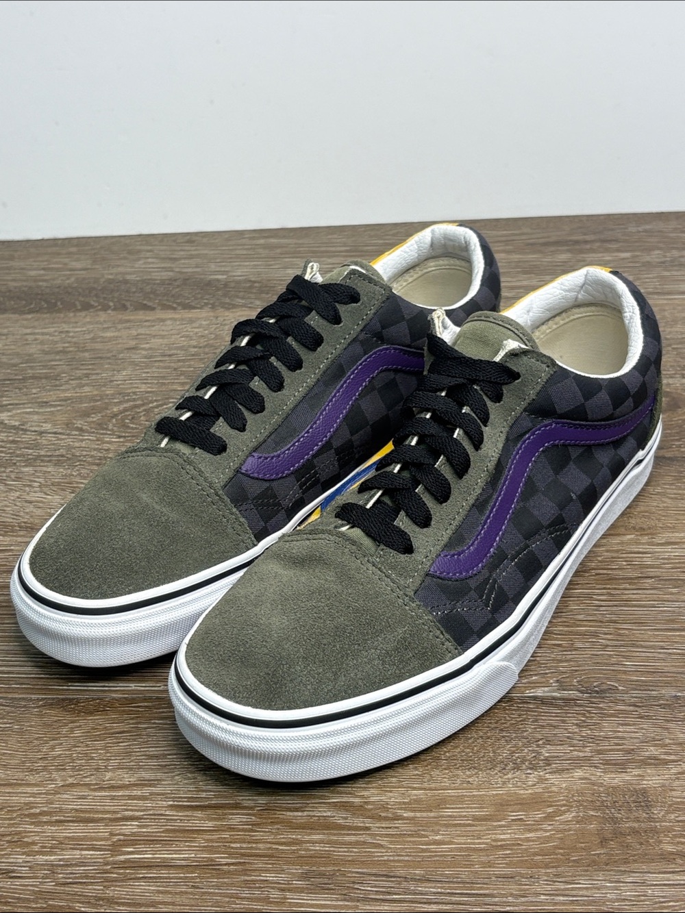 Vans Old Skool Checkerboard Suede Sneakers Olive Purple Black Men’s 9 Women’s 10